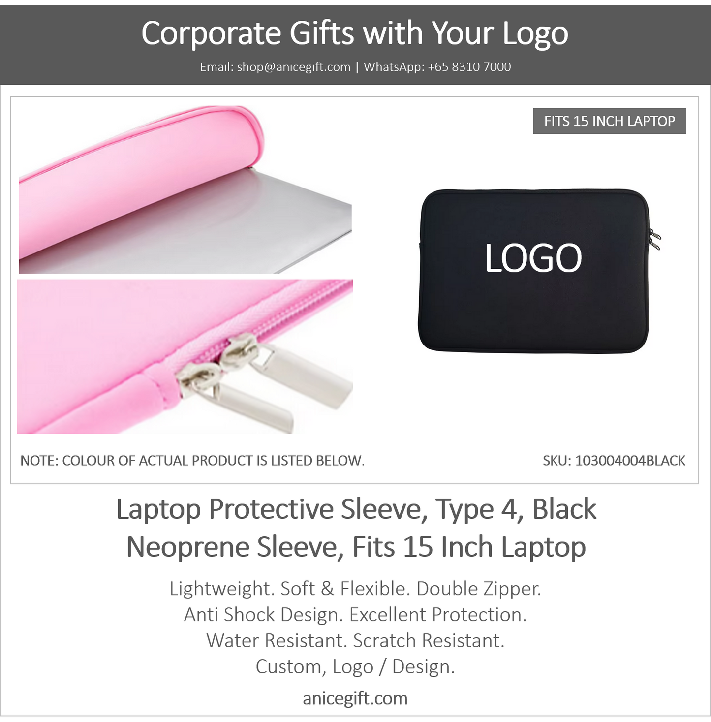 Laptop Protective Sleeve, Type 4, Black | Neoprene Sleeve, Fits 15 Inch Laptop