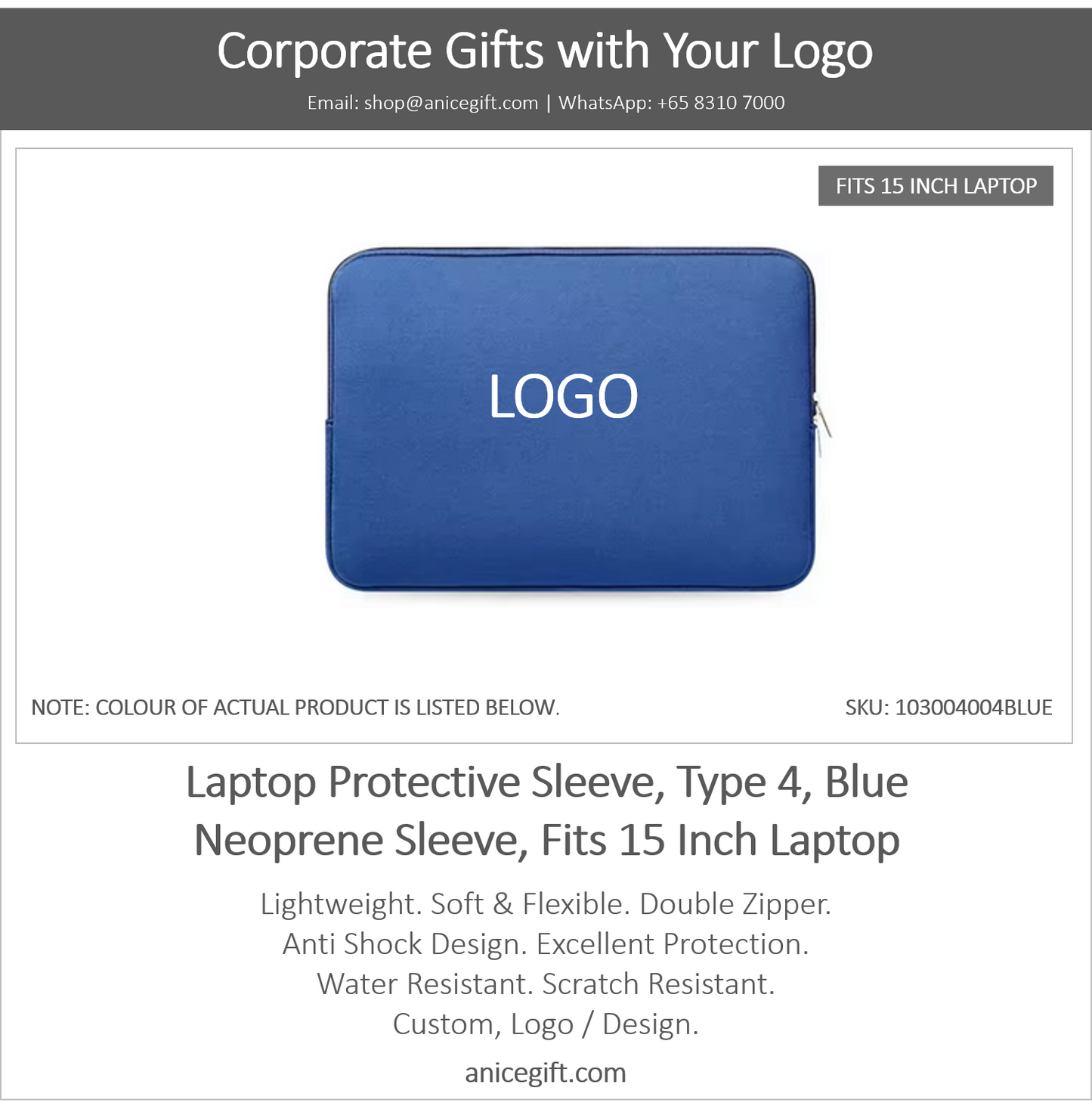 Laptop Protective Sleeve, Type 4, Blue | Neoprene Sleeve, Fits 15 Inch Laptop