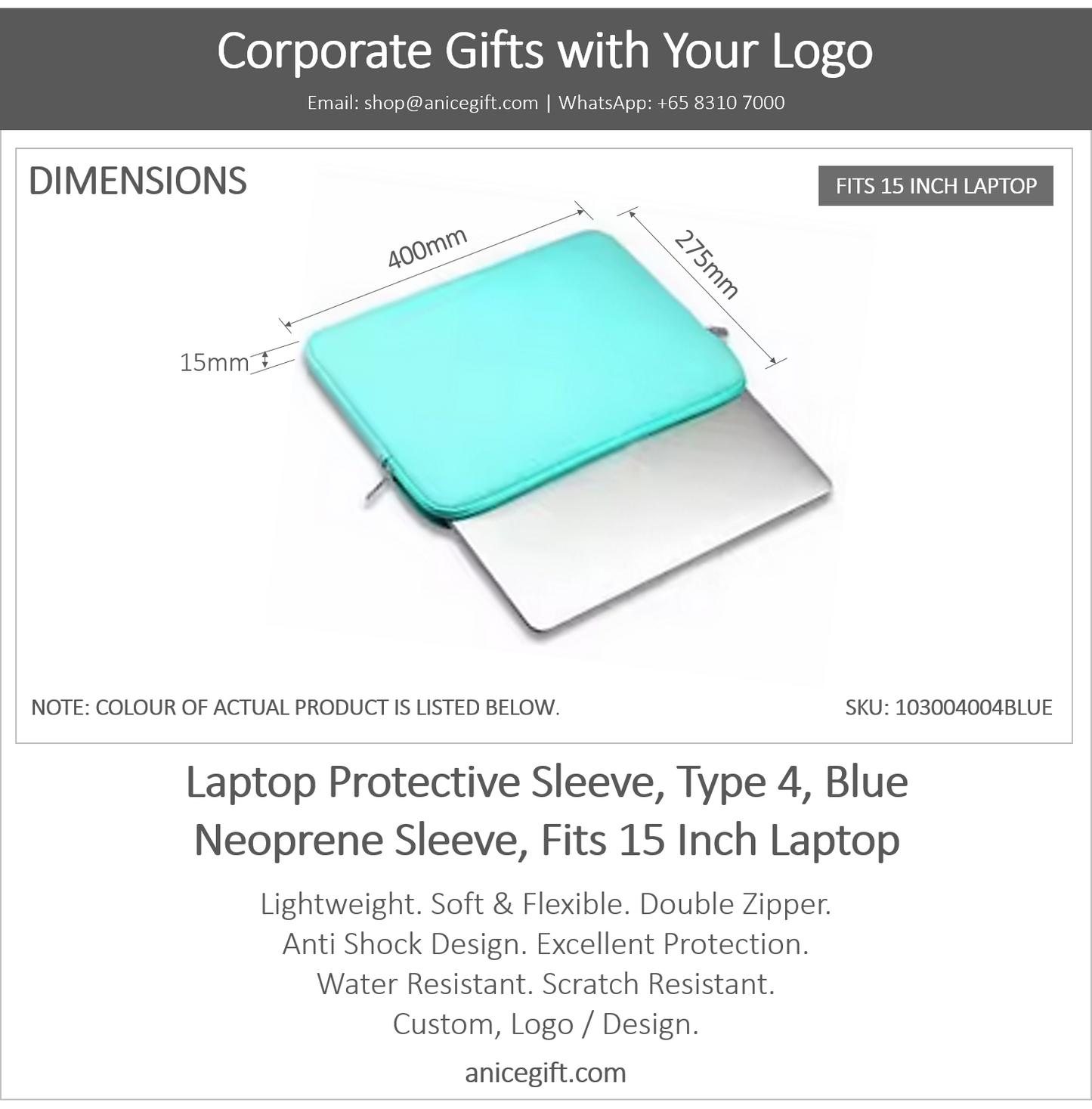 Laptop Protective Sleeve, Type 4, Blue | Neoprene Sleeve, Fits 15 Inch Laptop