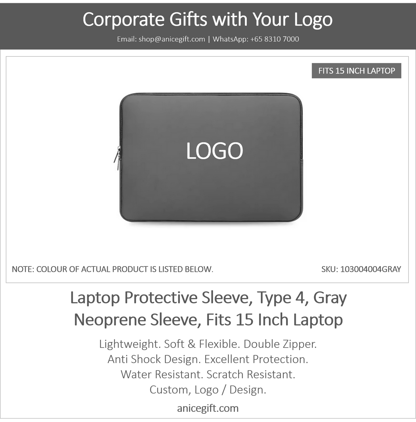 Laptop Protective Sleeve, Type 4, Gray | Neoprene Sleeve, Fits 15 Inch Laptop