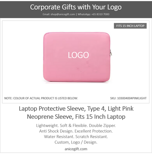 Laptop Protective Sleeve, Type 4, Light Pink | Neoprene Sleeve, Fits 15 Inch Laptop