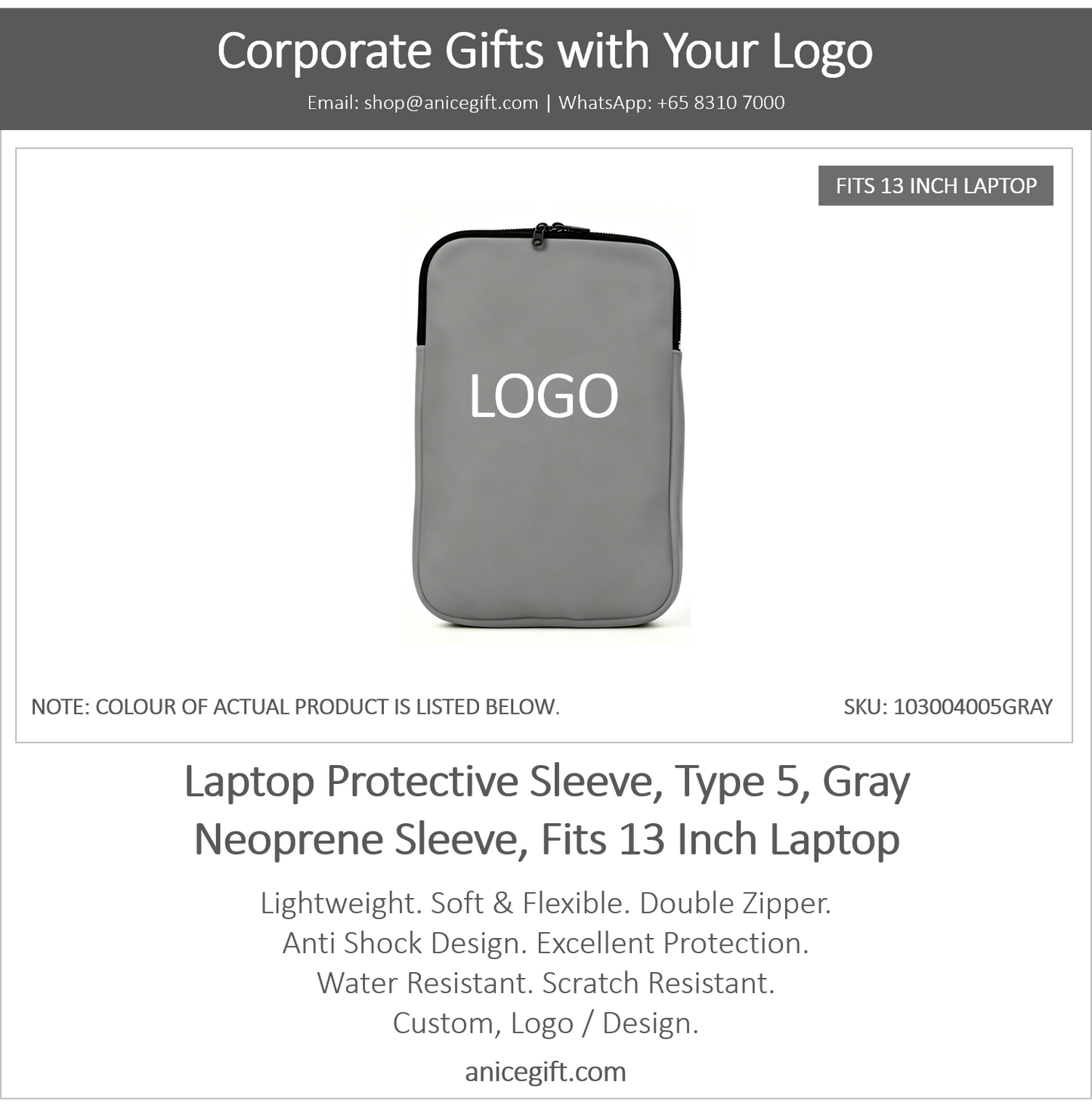 Laptop Protective Sleeve, Type 5, Gray | Neoprene Sleeve, Fits 13 Inch Laptop