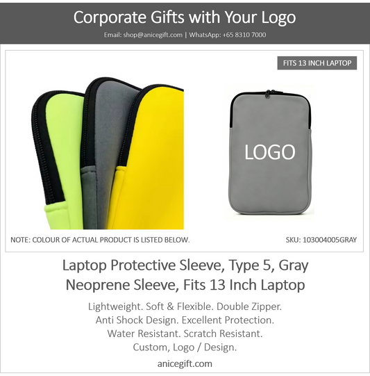 Laptop Protective Sleeve, Type 5, Gray | Neoprene Sleeve, Fits 13 Inch Laptop