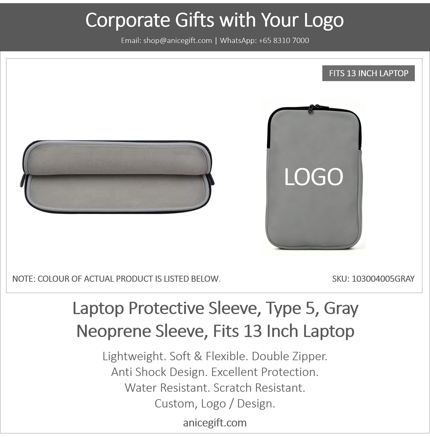 Laptop Protective Sleeve, Type 5, Gray | Neoprene Sleeve, Fits 13 Inch Laptop