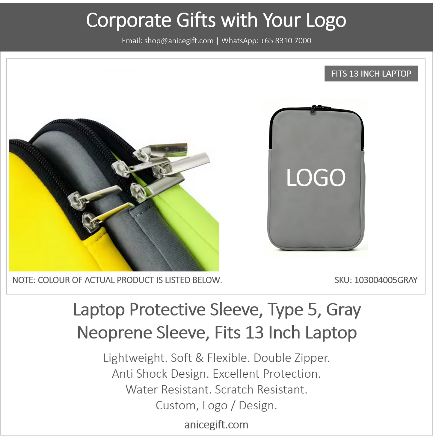 Laptop Protective Sleeve, Type 5, Gray | Neoprene Sleeve, Fits 13 Inch Laptop