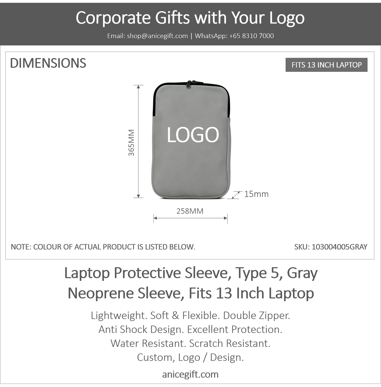 Laptop Protective Sleeve, Type 5, Gray | Neoprene Sleeve, Fits 13 Inch Laptop