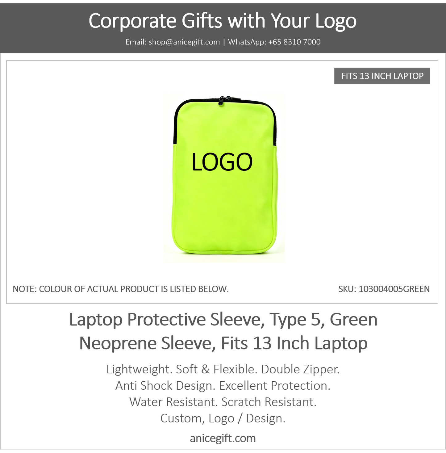 Laptop Protective Sleeve, Type 5, Green | Neoprene Sleeve, Fits 13 Inch Laptop