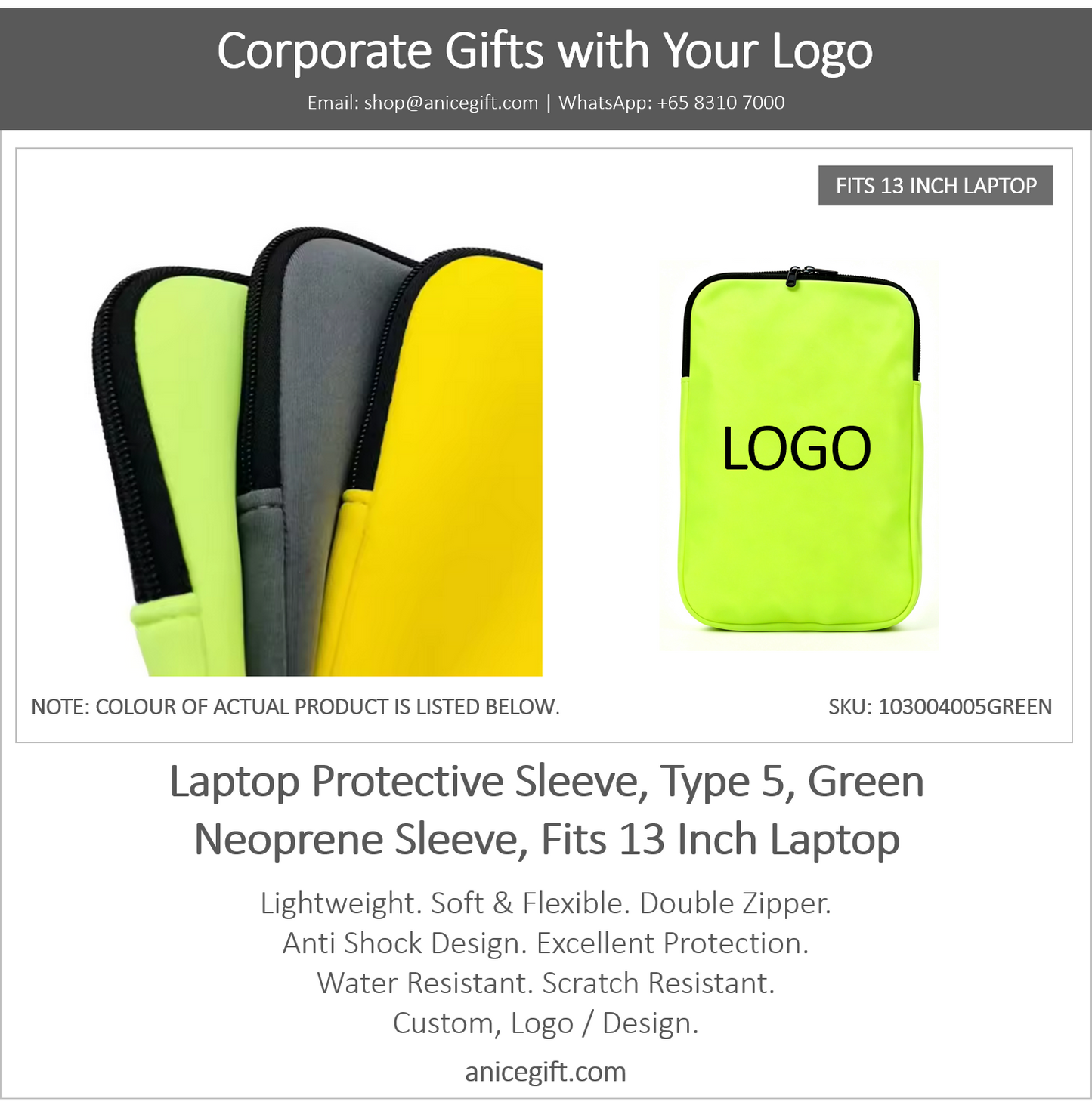 Laptop Protective Sleeve, Type 5, Green | Neoprene Sleeve, Fits 13 Inch Laptop