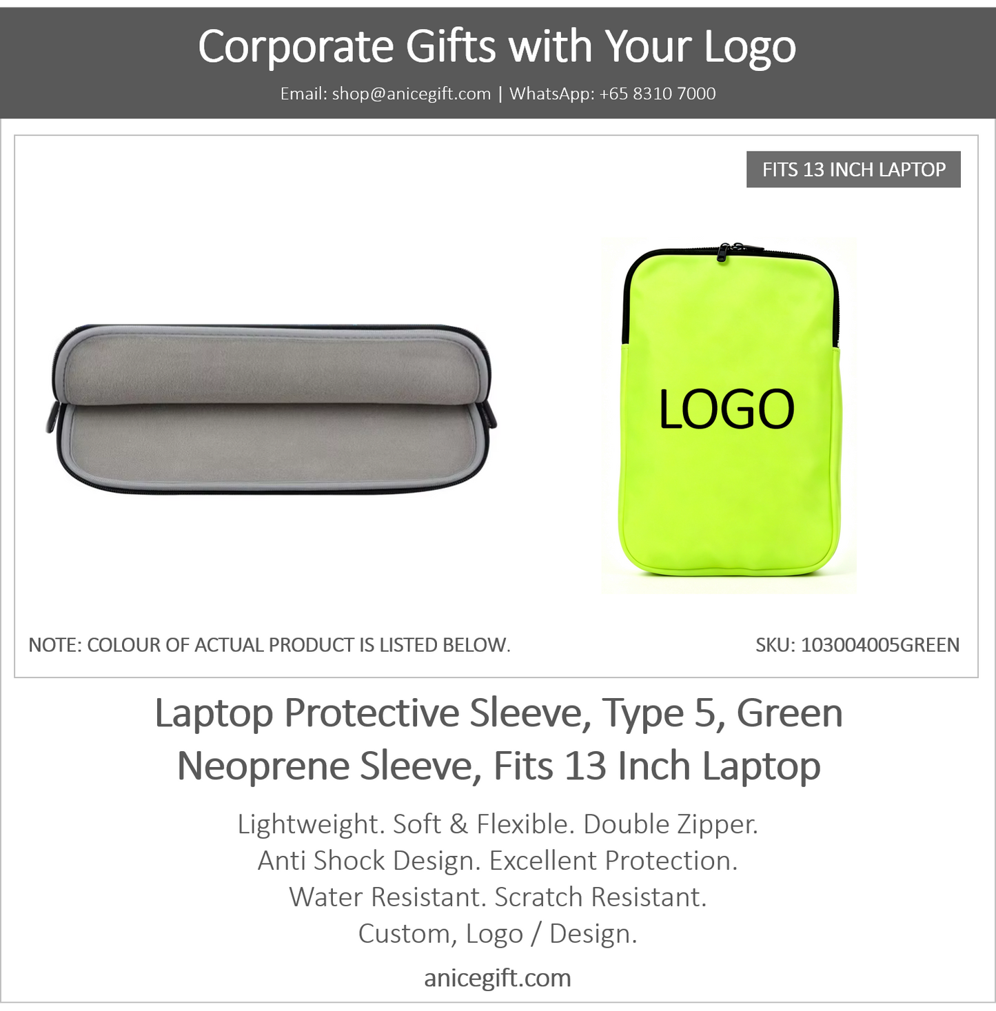 Laptop Protective Sleeve, Type 5, Green | Neoprene Sleeve, Fits 13 Inch Laptop