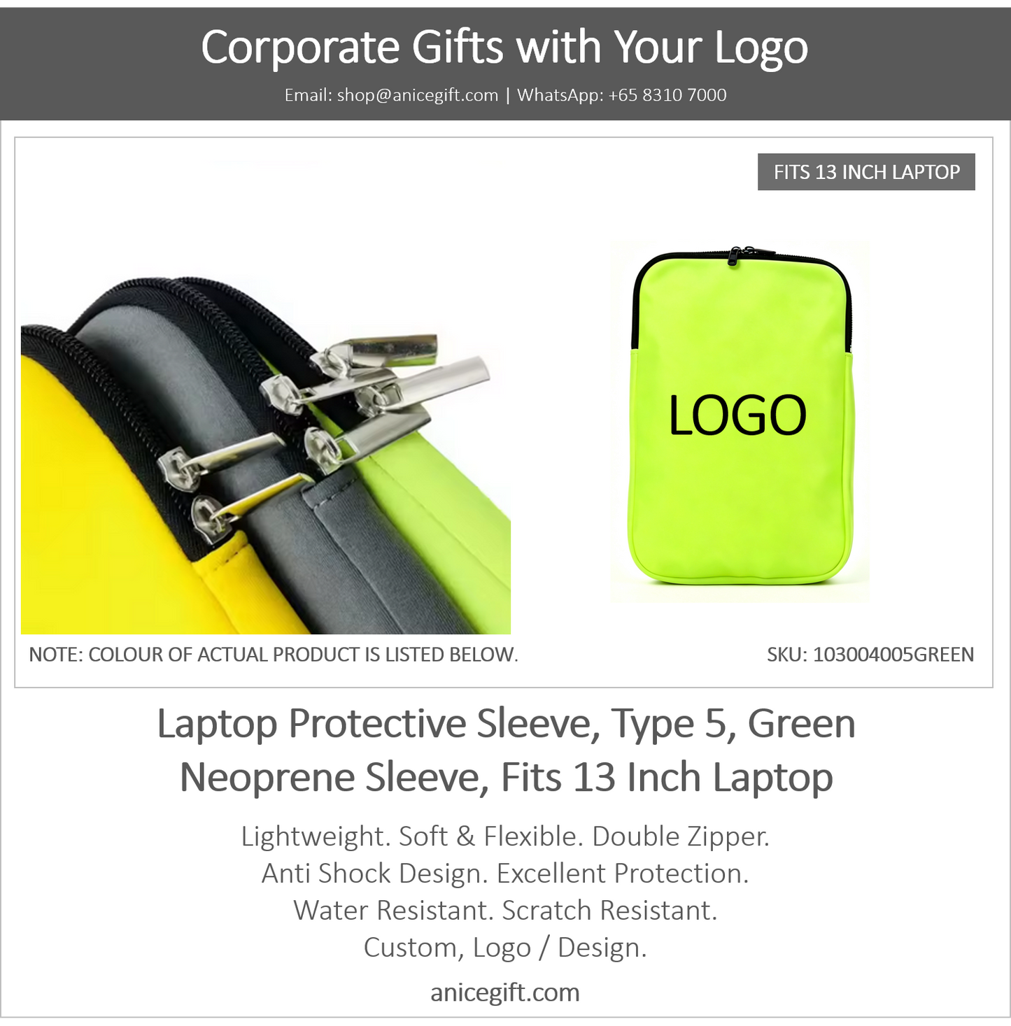 Laptop Protective Sleeve, Type 5, Green | Neoprene Sleeve, Fits 13 Inch Laptop
