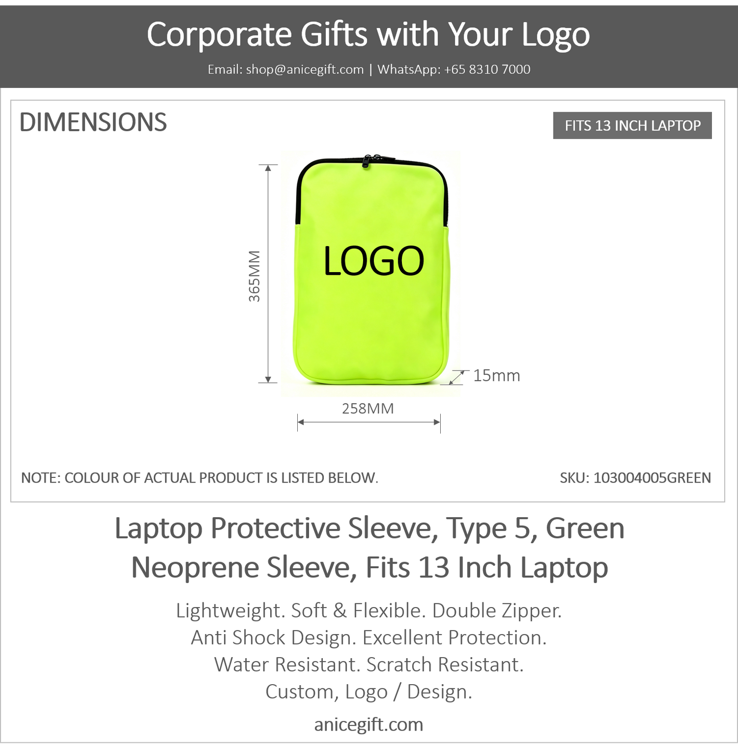 Laptop Protective Sleeve, Type 5, Green | Neoprene Sleeve, Fits 13 Inch Laptop