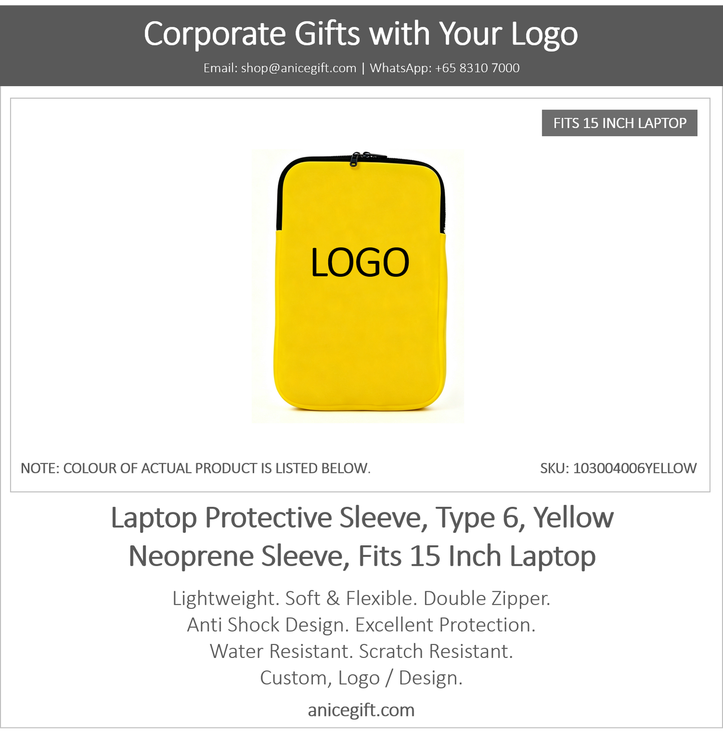 Laptop Protective Sleeve, Type 6, Yellow | Neoprene Sleeve, Fits 15 Inch Laptop