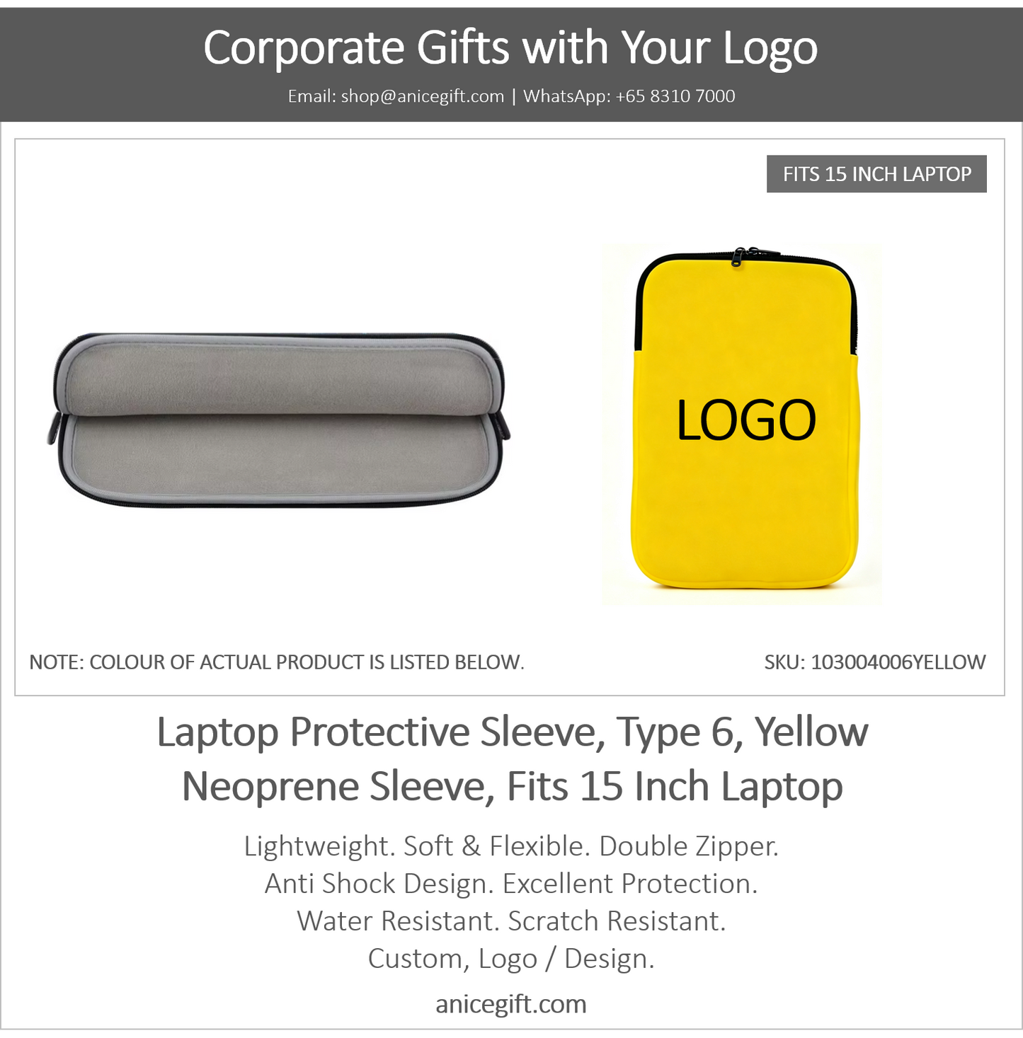 Laptop Protective Sleeve, Type 6, Yellow | Neoprene Sleeve, Fits 15 Inch Laptop