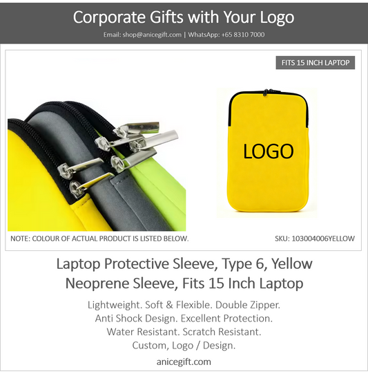 Laptop Protective Sleeve, Type 6, Yellow | Neoprene Sleeve, Fits 15 Inch Laptop