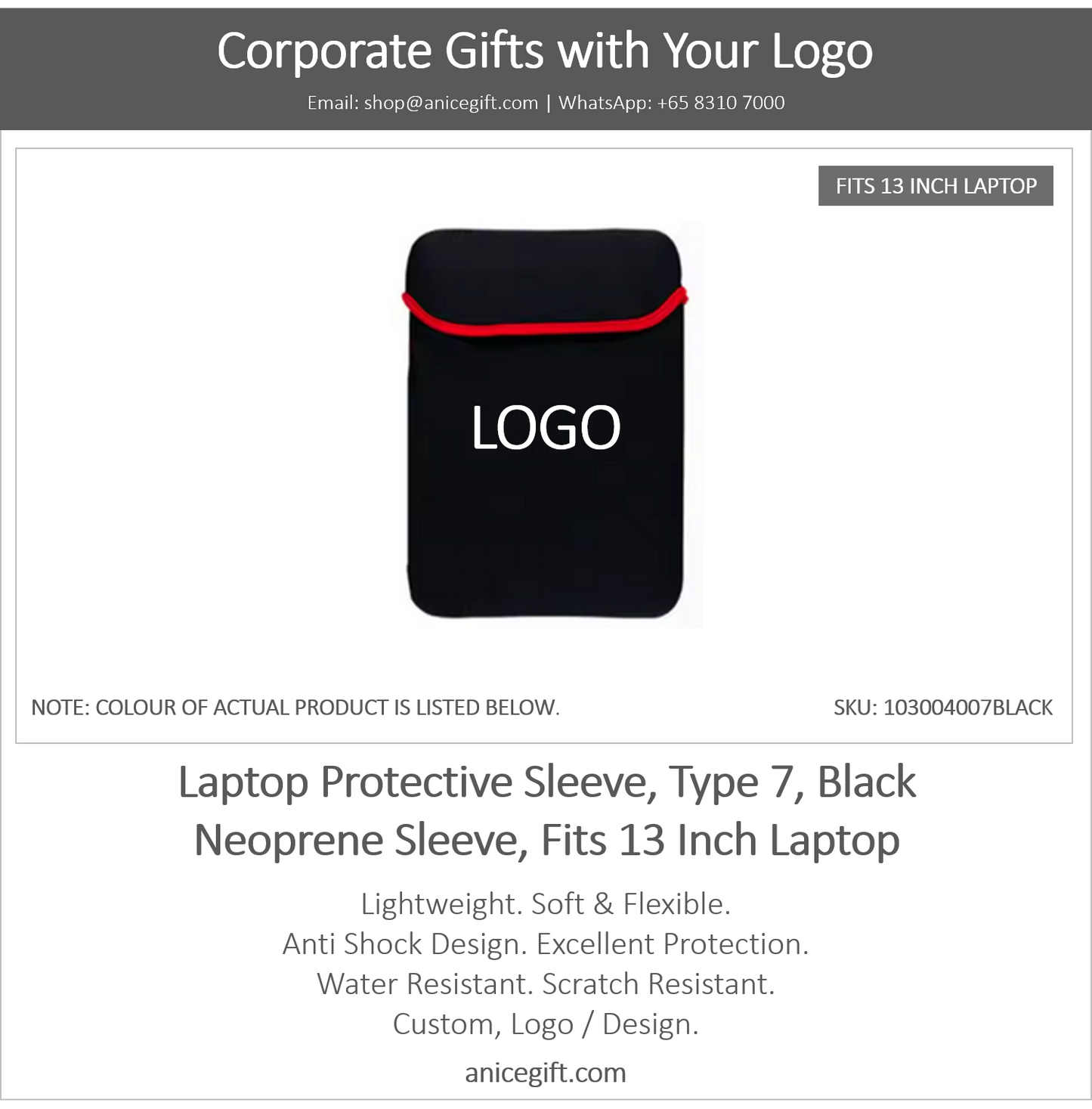 Laptop Protective Sleeve, Type 7, Black | Neoprene Sleeve, Fits 13 Inch Laptop