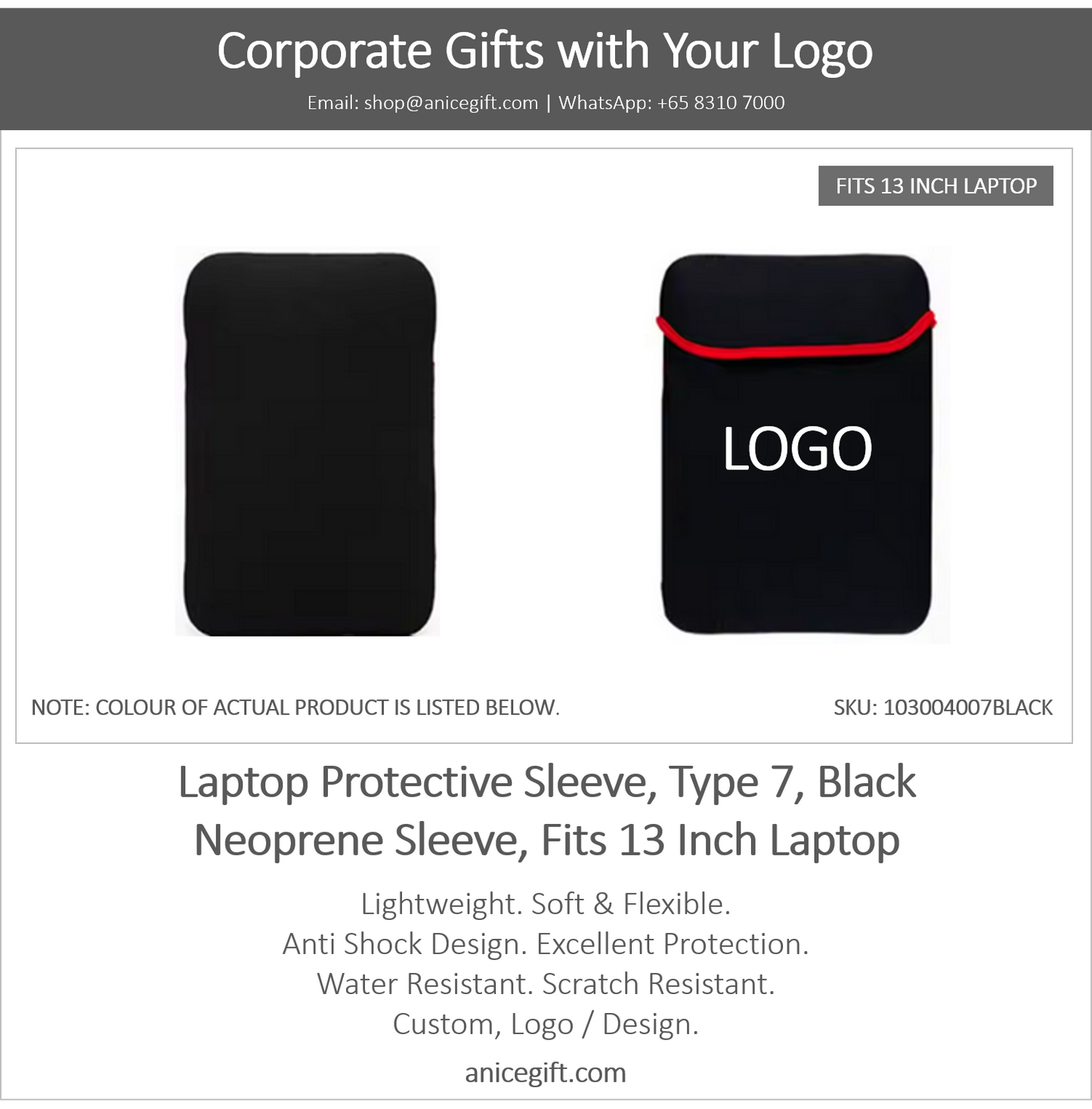 Laptop Protective Sleeve, Type 7, Black | Neoprene Sleeve, Fits 13 Inch Laptop