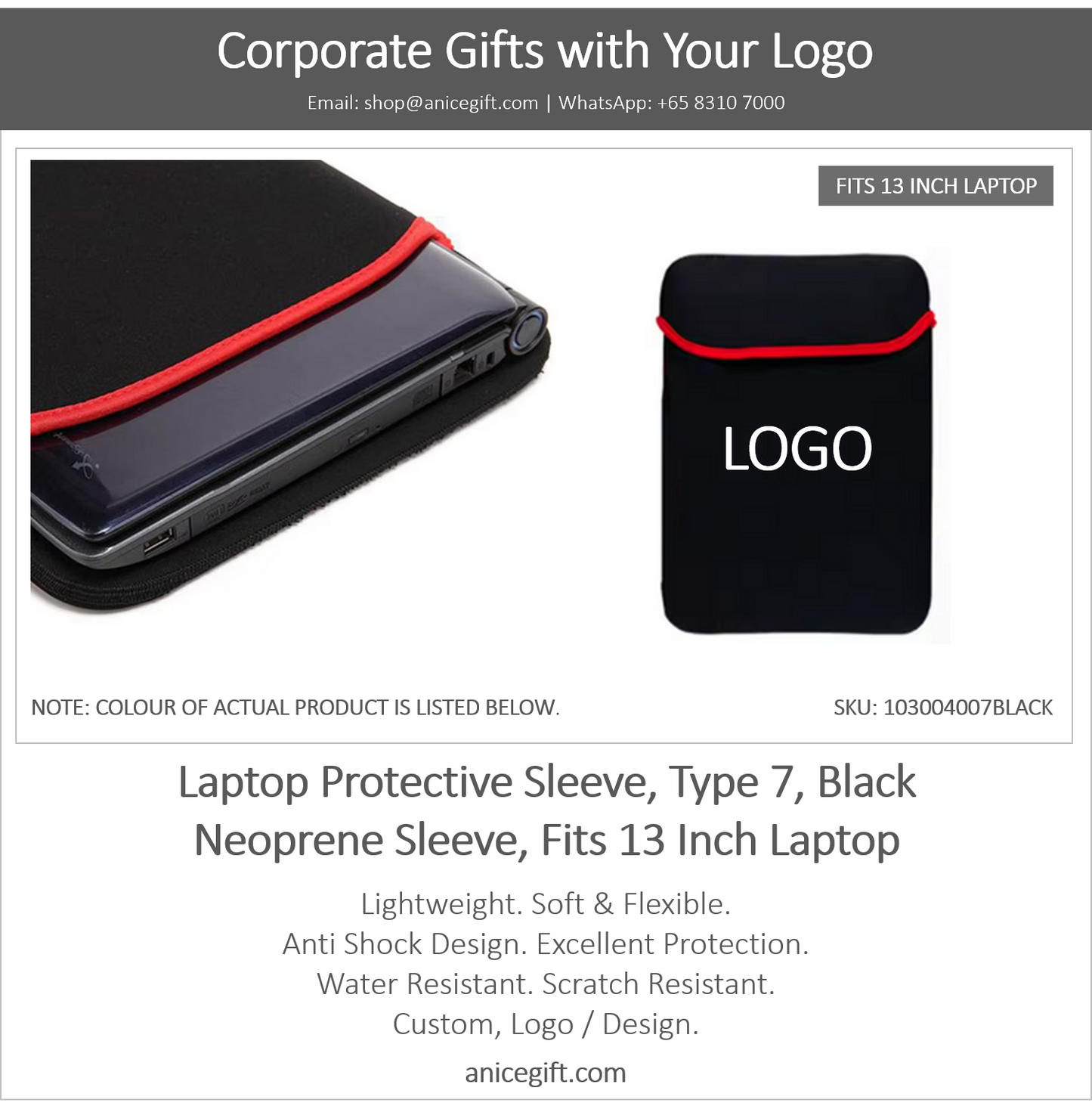 Laptop Protective Sleeve, Type 7, Black | Neoprene Sleeve, Fits 13 Inch Laptop