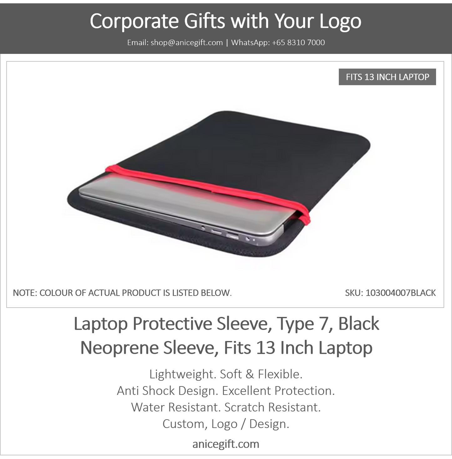 Laptop Protective Sleeve, Type 7, Black | Neoprene Sleeve, Fits 13 Inch Laptop