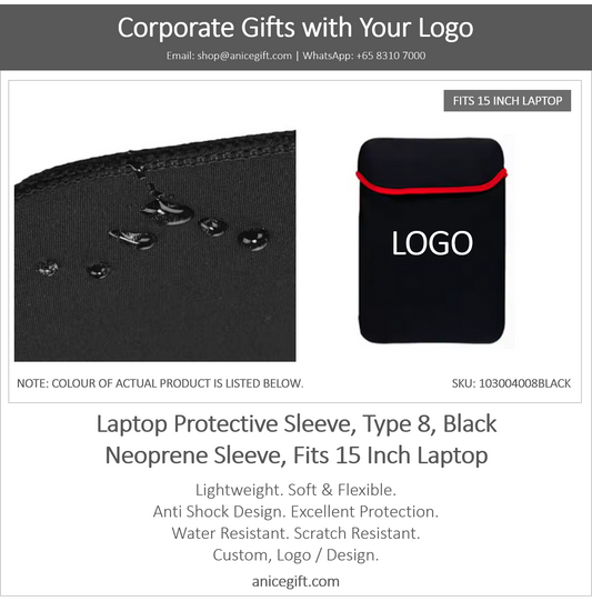 Laptop Protective Sleeve, Type 8, Black | Neoprene Sleeve, Fits 15 Inch Laptop