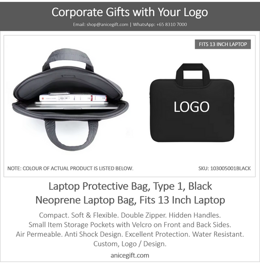 Laptop Protective Bag, Type 1, Black | Neoprene Laptop Bag, Fits 13 Inch Laptop