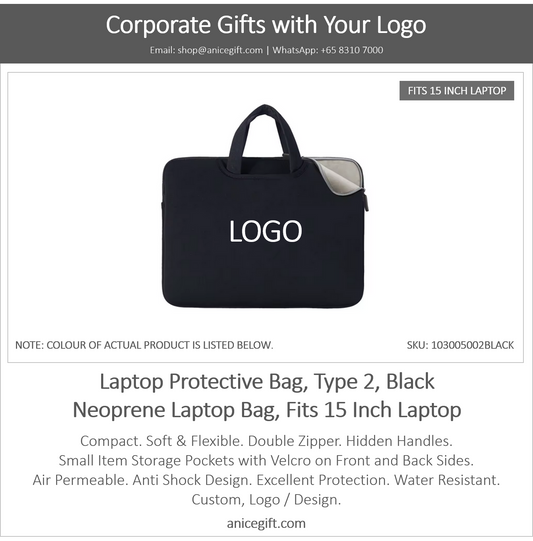 Laptop Protective Bag, Type 2, Black | Neoprene Laptop Bag, Fits 15 Inch Laptop