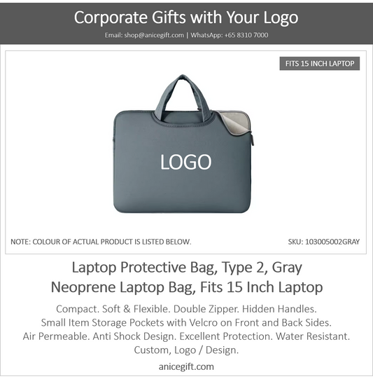 Laptop Protective Bag, Type 2, Gray | Neoprene Laptop Bag, Fits 15 Inch Laptop