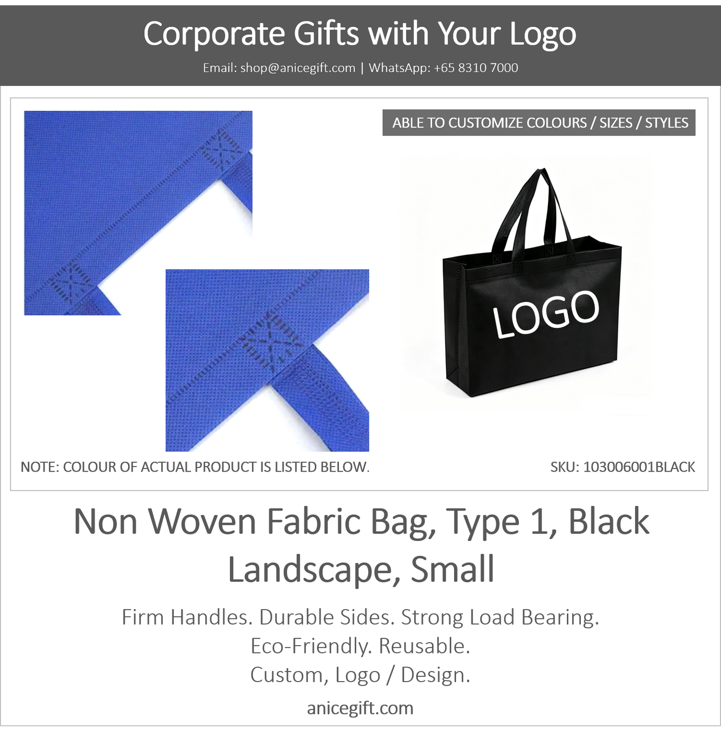 Non Woven Fabric Bag, Type 1, Black | Landscape, Small