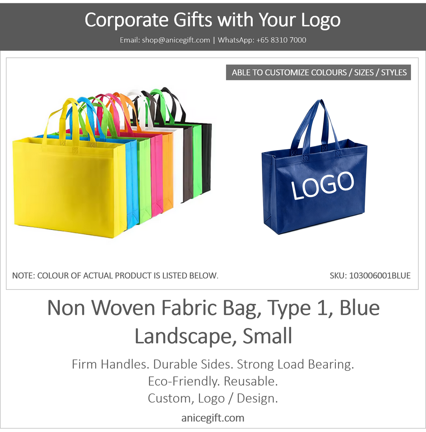 Non Woven Fabric Bag, Type 1, Blue | Landscape, Small