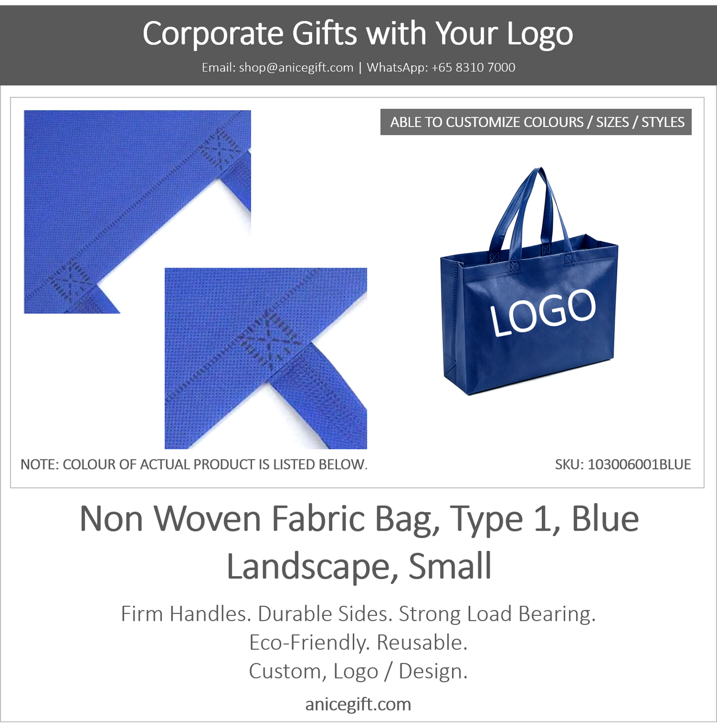 Non Woven Fabric Bag, Type 1, Blue | Landscape, Small