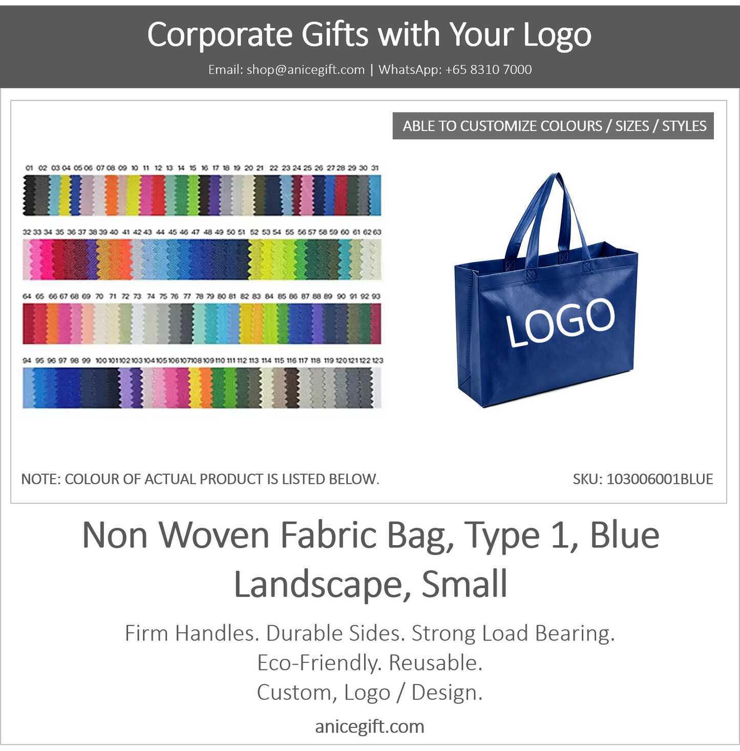 Non Woven Fabric Bag, Type 1, Blue | Landscape, Small