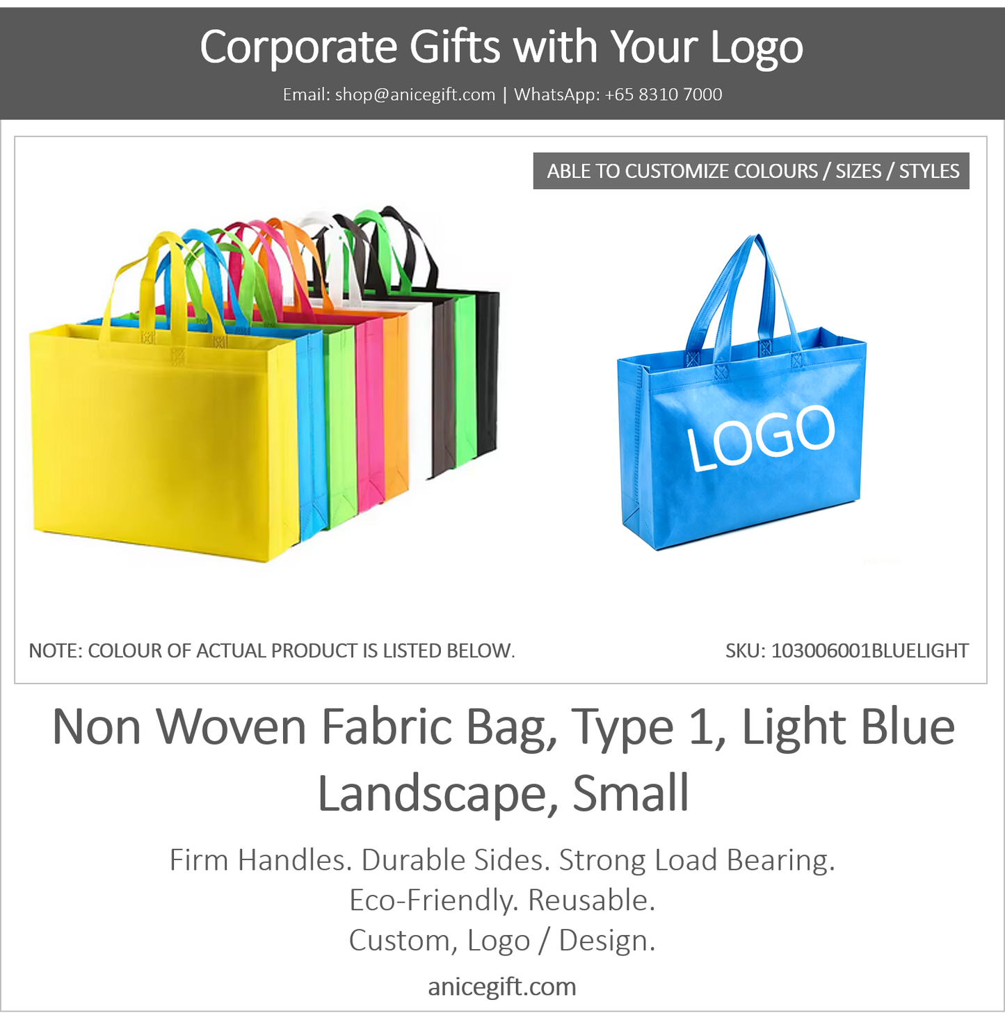 Non Woven Fabric Bag, Type 1, Light Blue | Landscape, Small