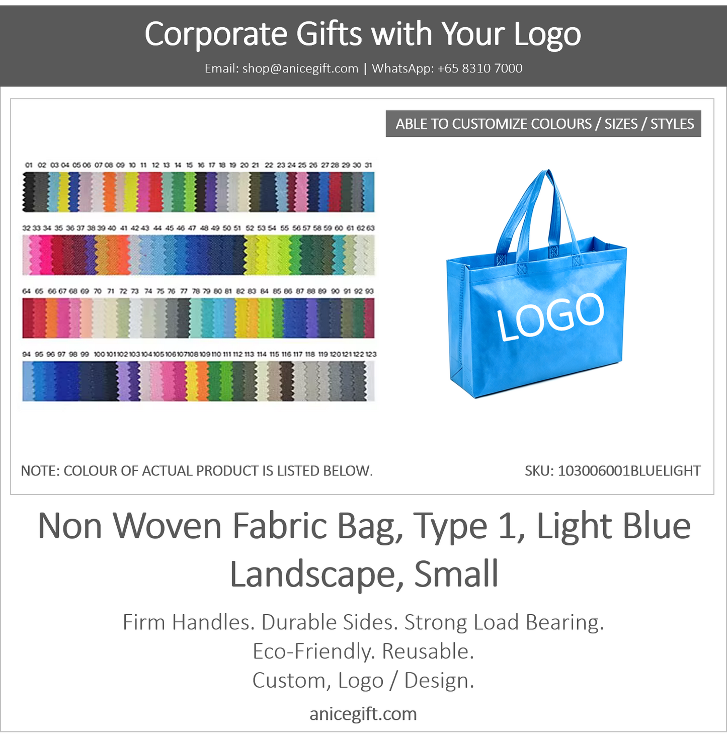 Non Woven Fabric Bag, Type 1, Light Blue | Landscape, Small