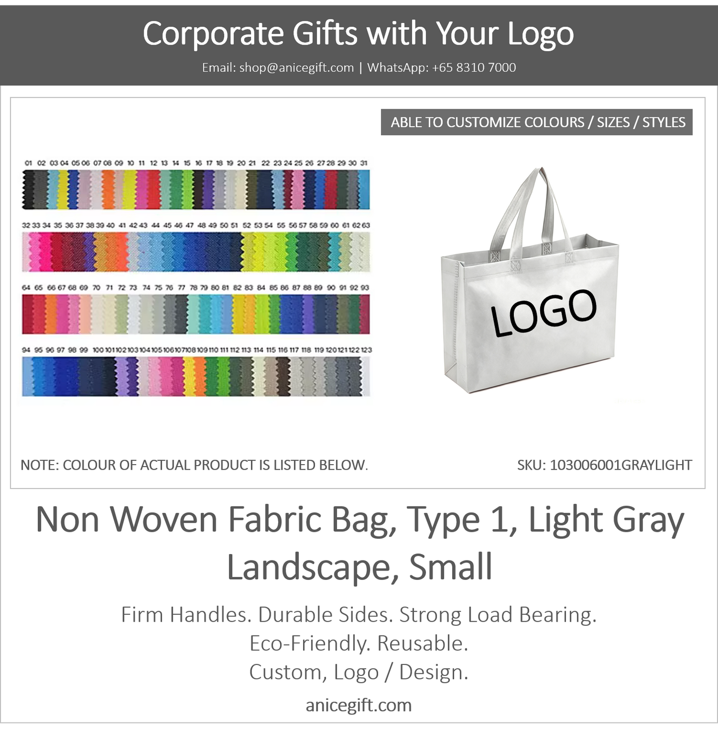 Non Woven Fabric Bag, Type 1, Light Gray | Landscape, Small