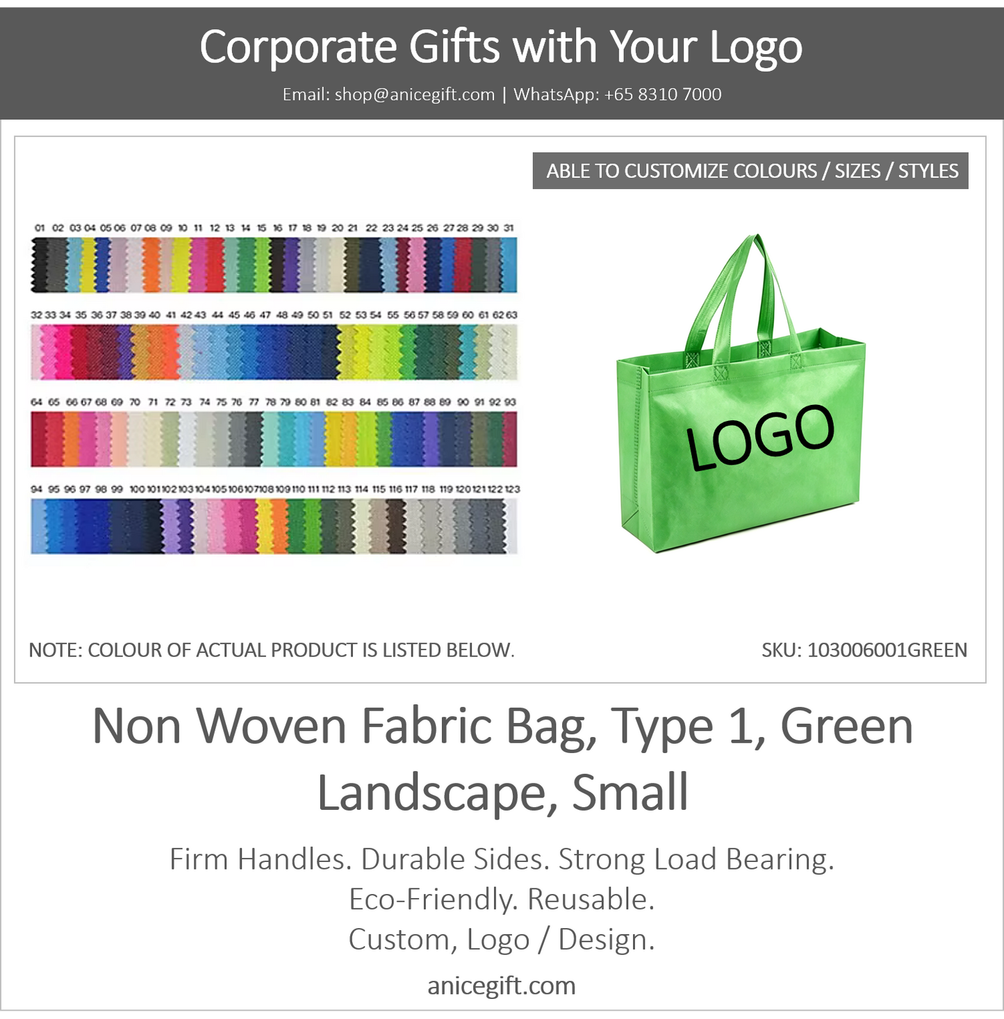 Non Woven Fabric Bag, Type 1, Green | Landscape, Small