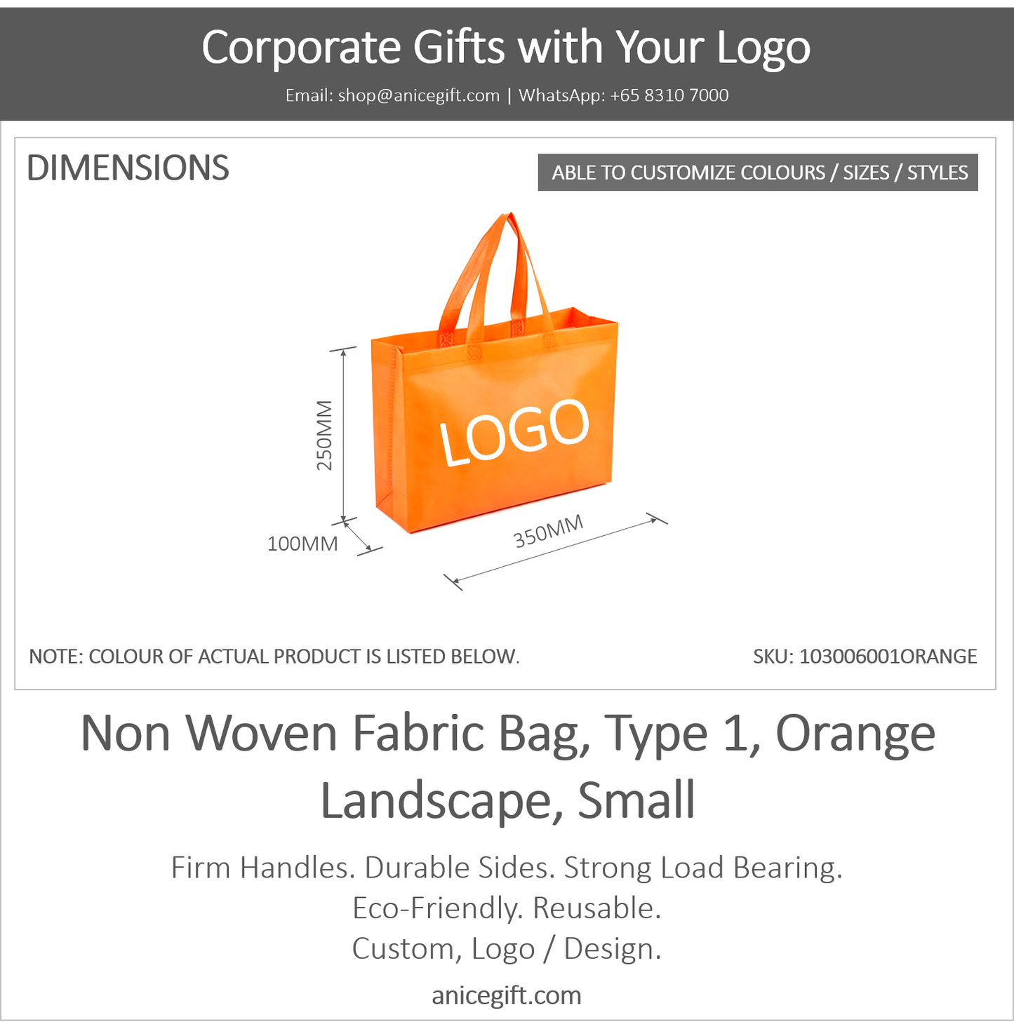 Non Woven Fabric Bag, Type 1, Orange | Landscape, Small
