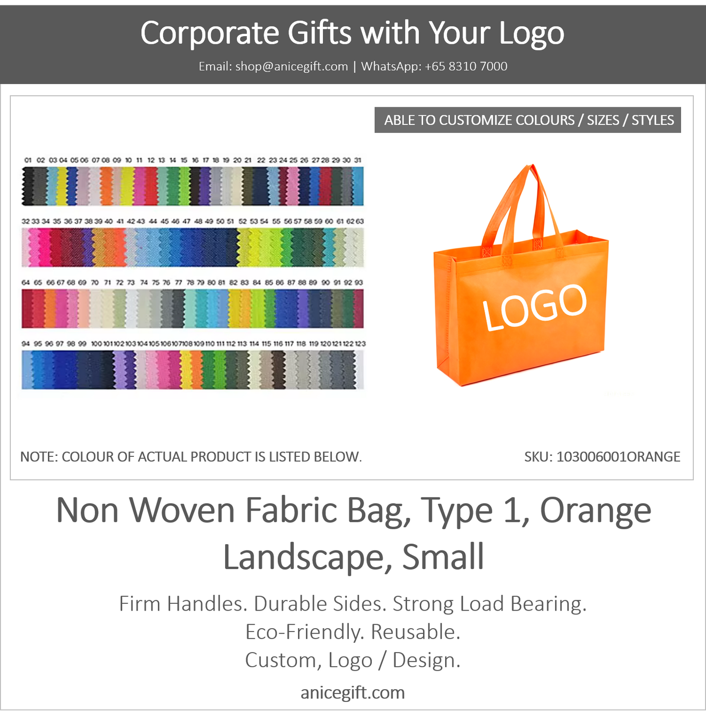 Non Woven Fabric Bag, Type 1, Orange | Landscape, Small