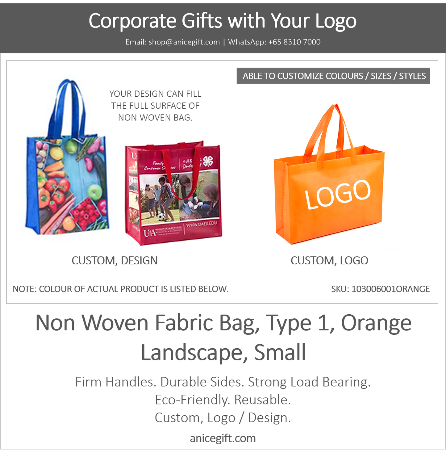 Non Woven Fabric Bag, Type 1, Orange | Landscape, Small