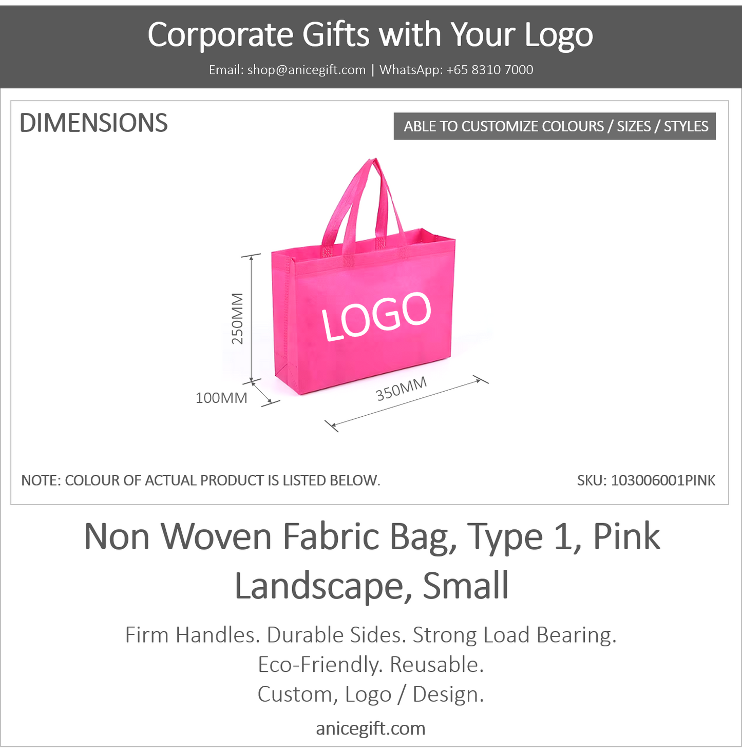 Non Woven Fabric Bag, Type 1, Pink | Landscape, Small