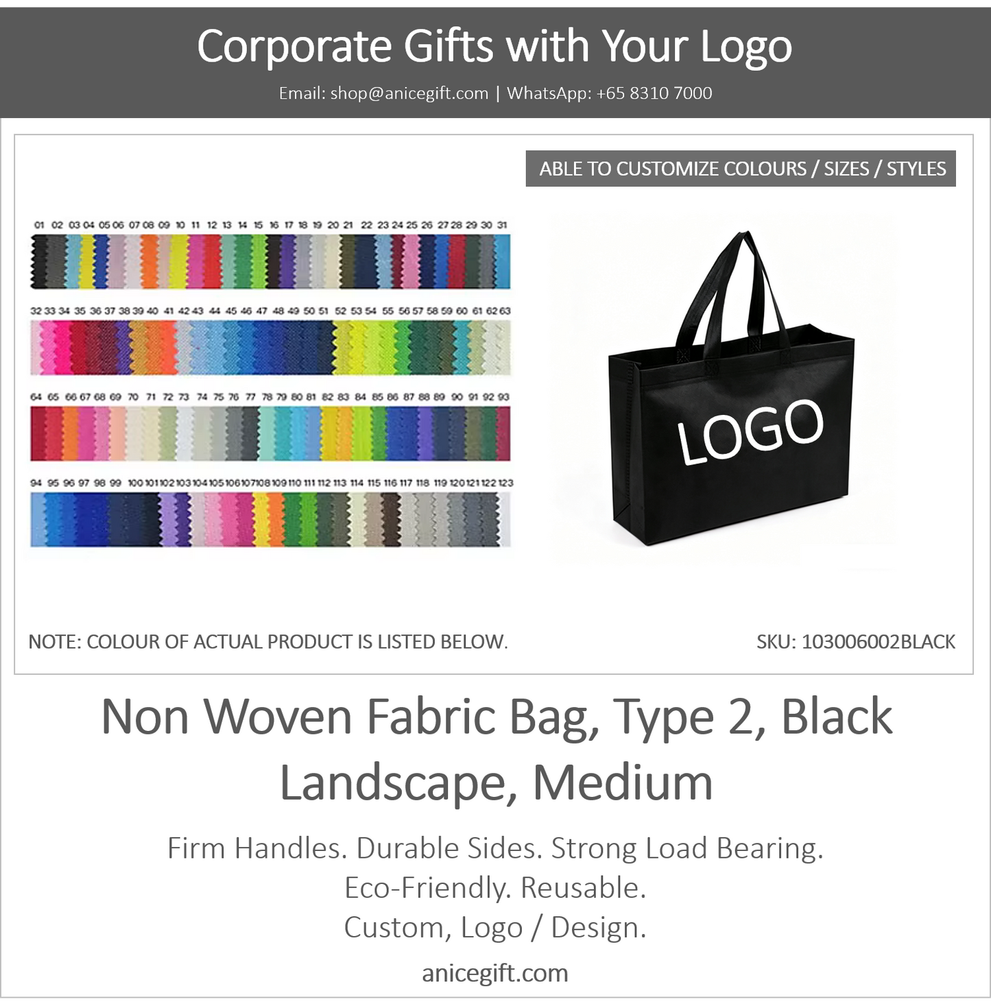 Non Woven Fabric Bag, Type 2, Black | Landscape, Medium