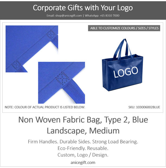 Non Woven Fabric Bag, Type 2, Blue | Landscape, Medium