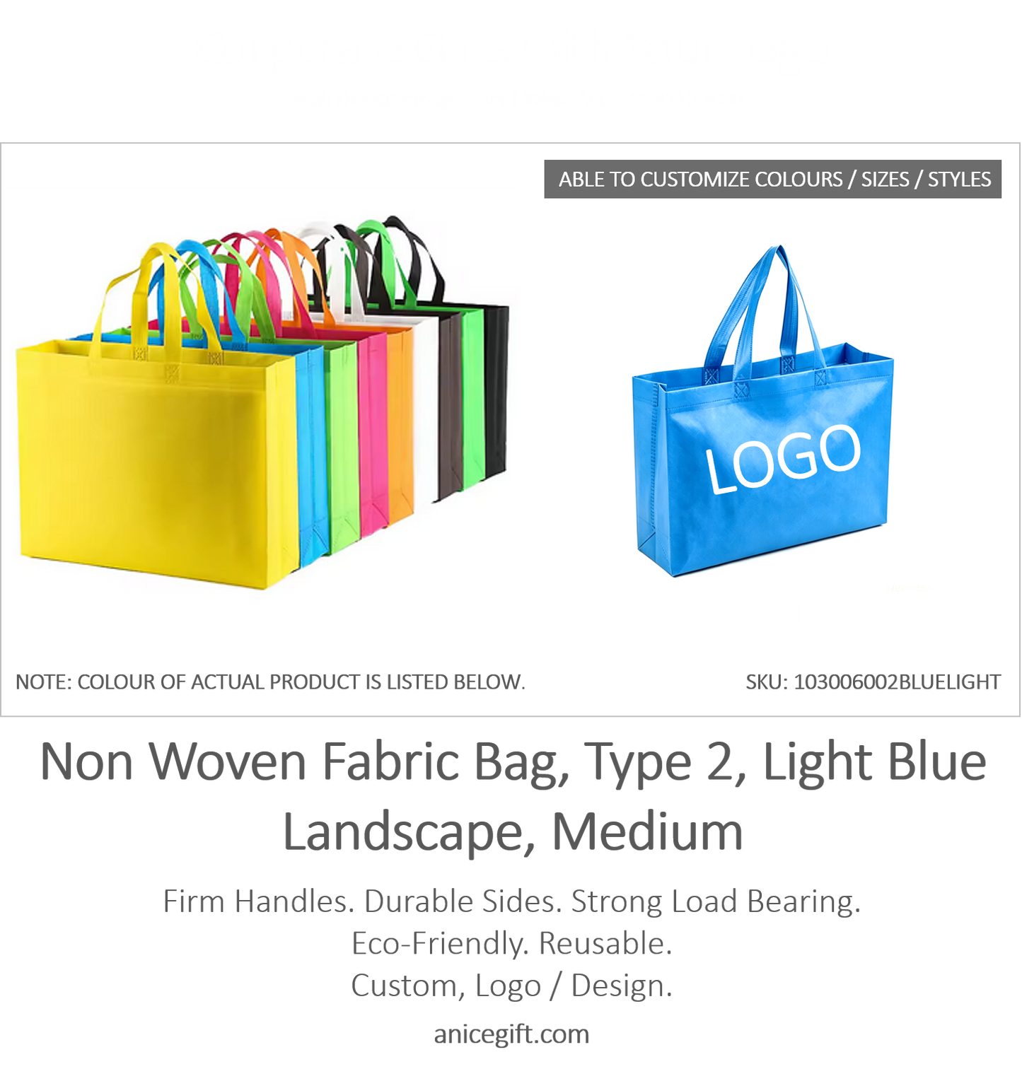 Non Woven Fabric Bag, Type 2, Light Blue | Landscape, Medium