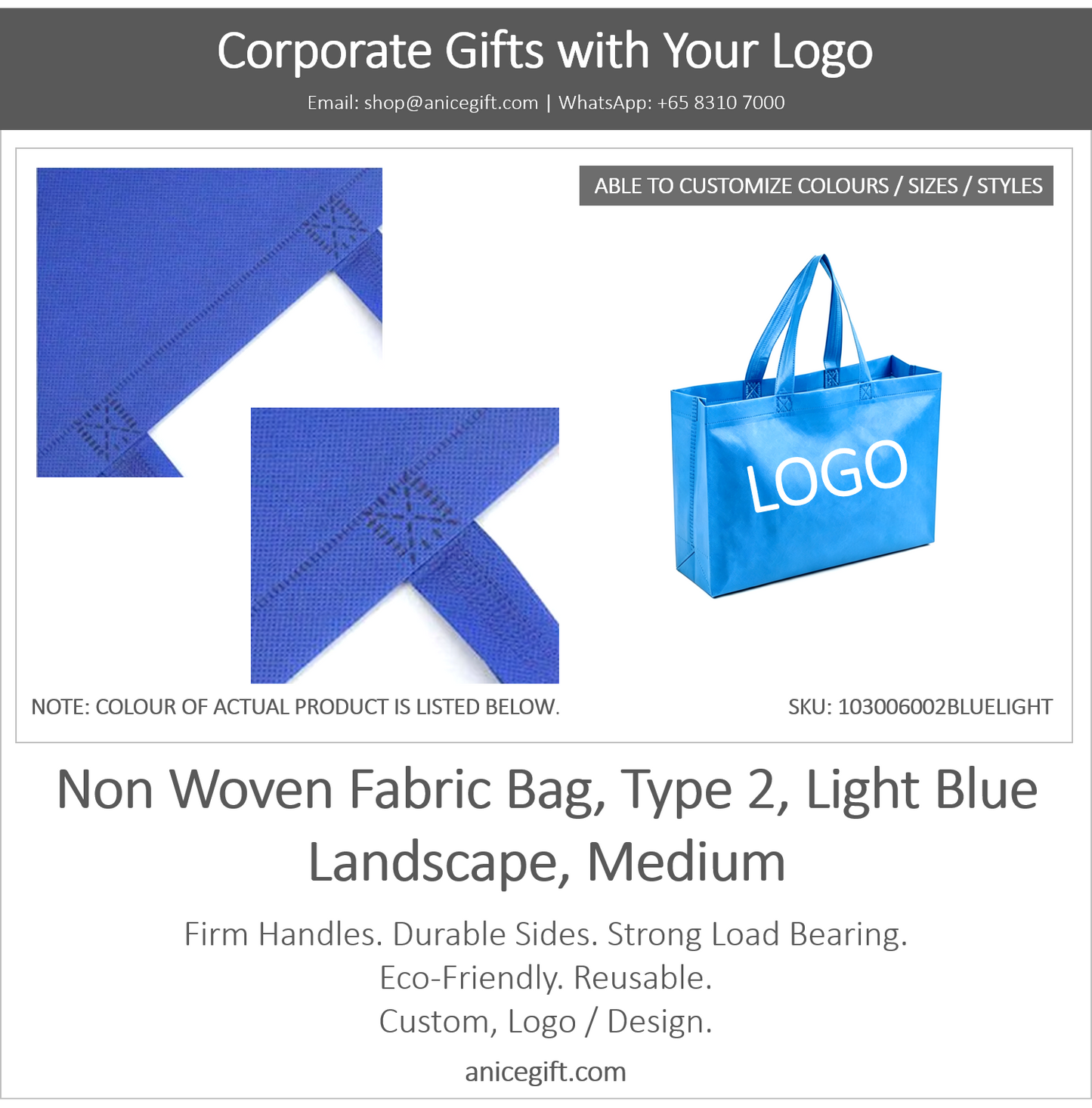 Non Woven Fabric Bag, Type 2, Light Blue | Landscape, Medium