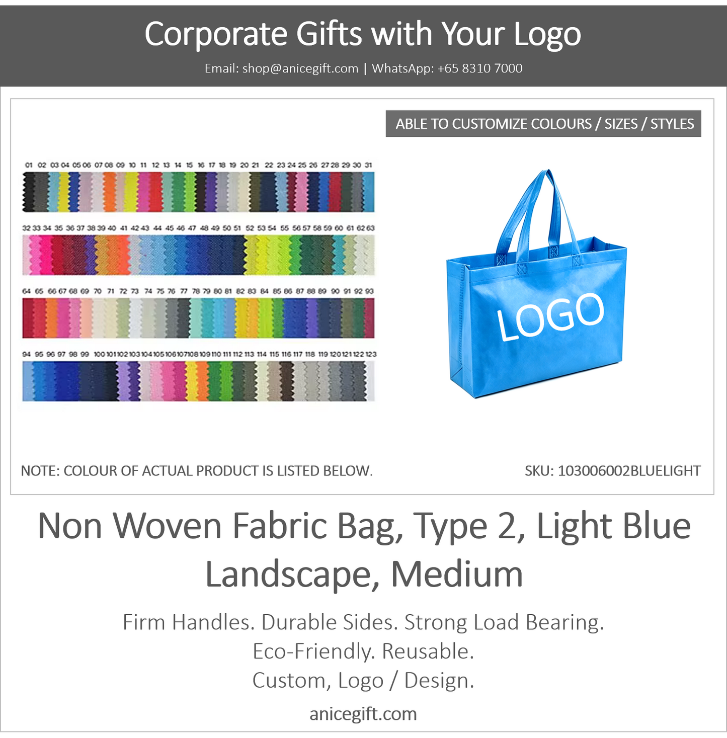 Non Woven Fabric Bag, Type 2, Light Blue | Landscape, Medium
