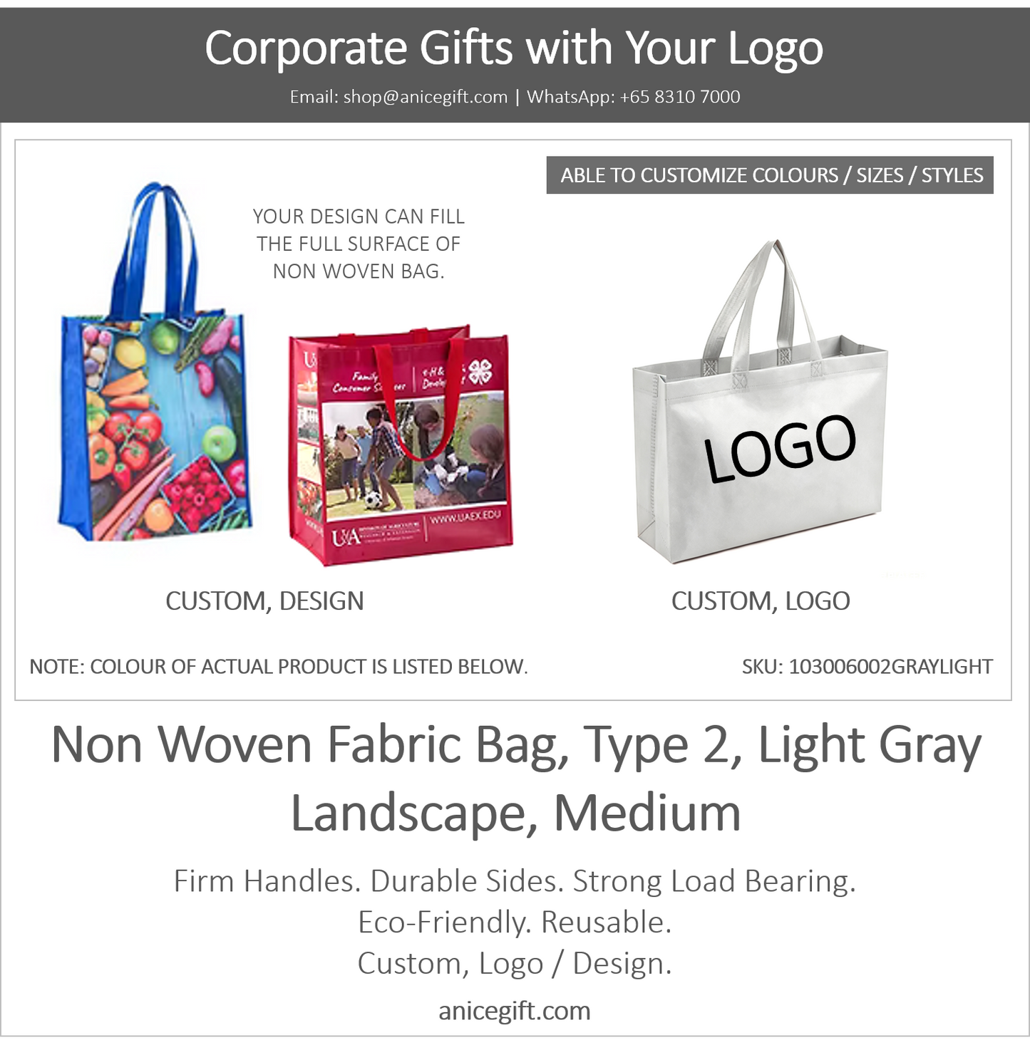 Non Woven Fabric Bag, Type 2, Light Gray | Landscape, Medium