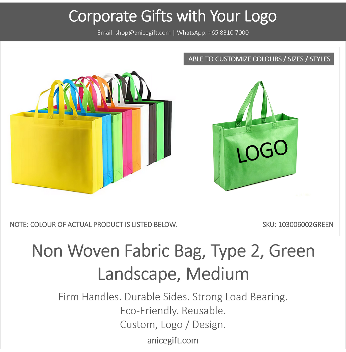 Non Woven Fabric Bag, Type 2, Green | Landscape, Medium