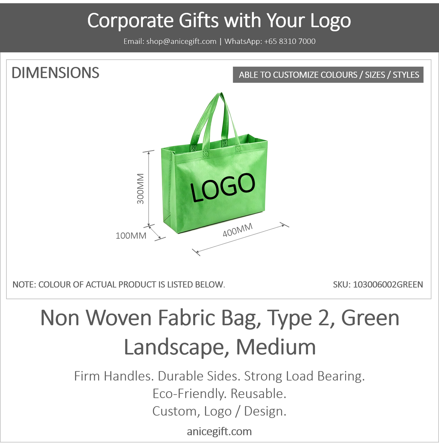Non Woven Fabric Bag, Type 2, Green | Landscape, Medium