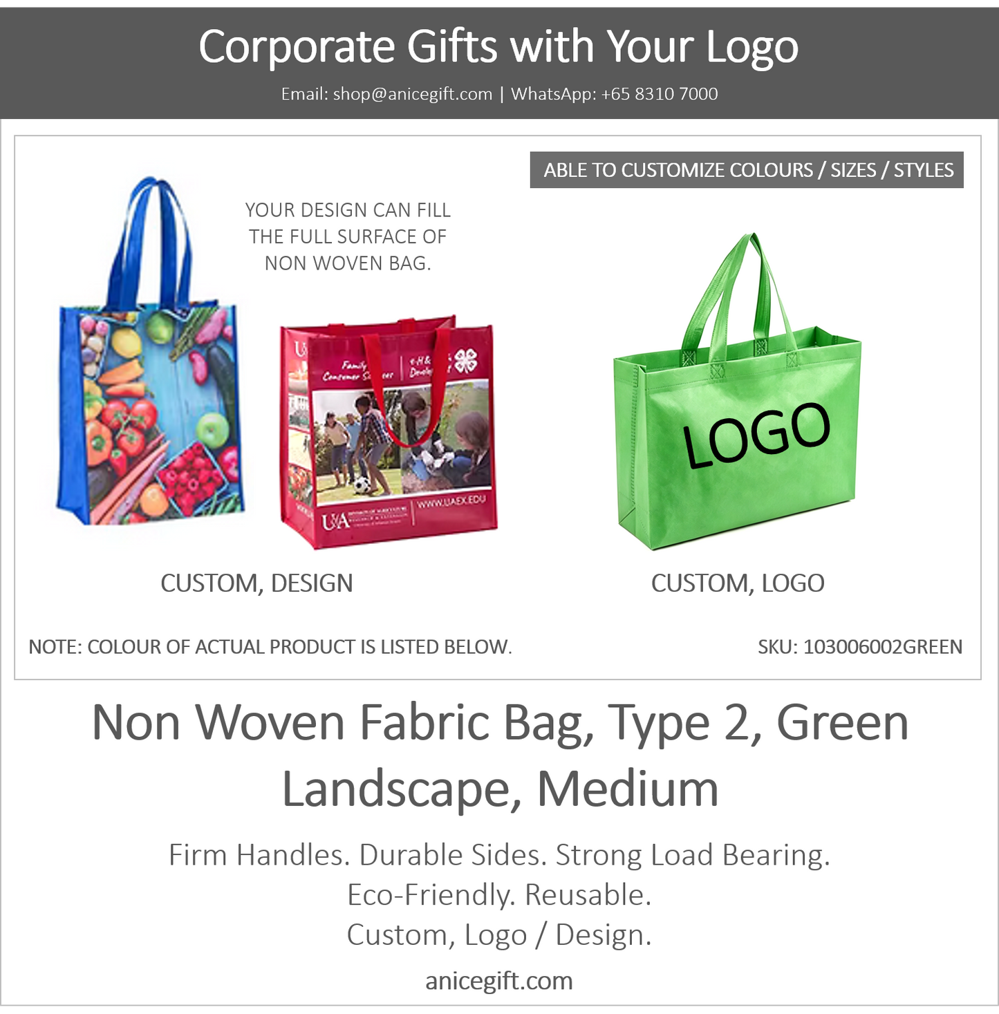 Non Woven Fabric Bag, Type 2, Green | Landscape, Medium