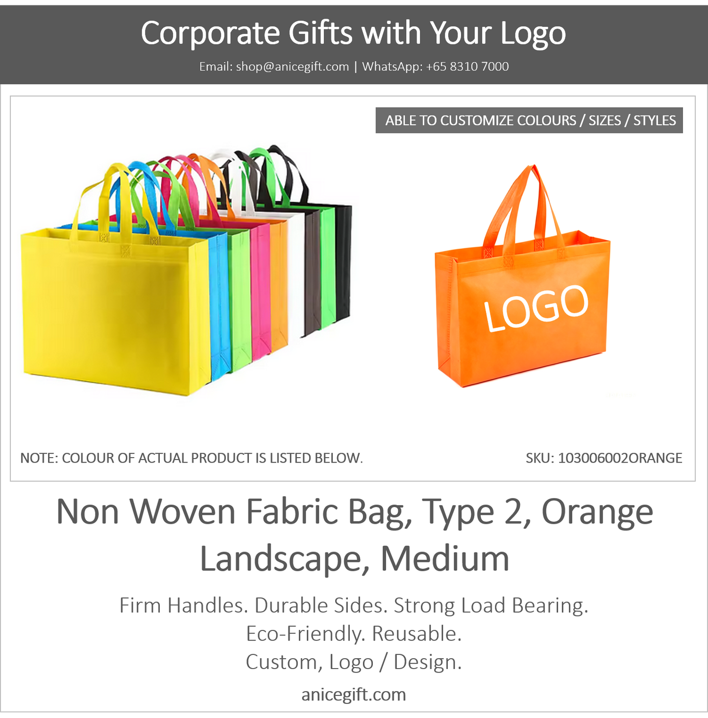 Non Woven Fabric Bag, Type 2, Orange | Landscape, Medium
