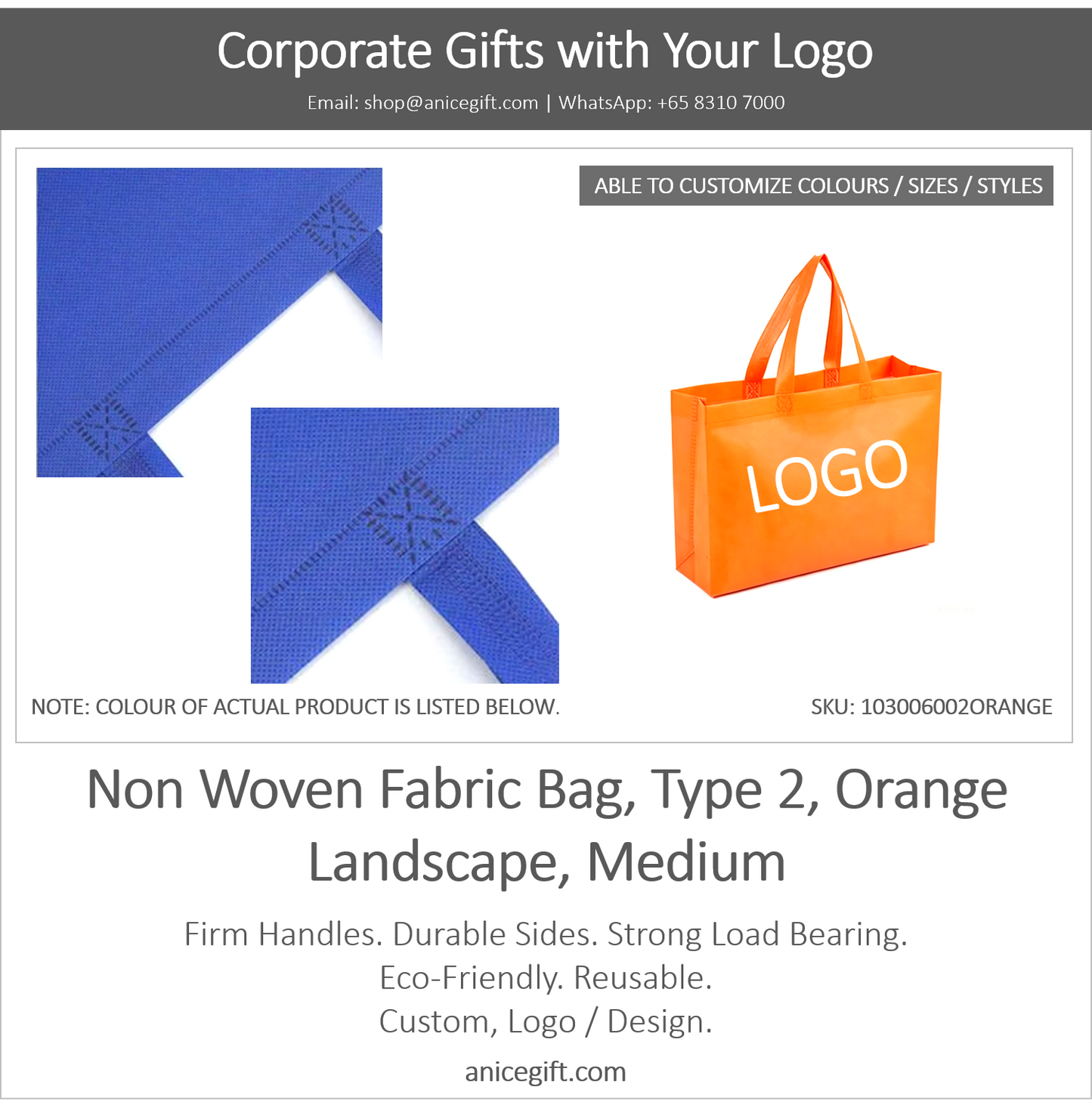 Non Woven Fabric Bag, Type 2, Orange | Landscape, Medium
