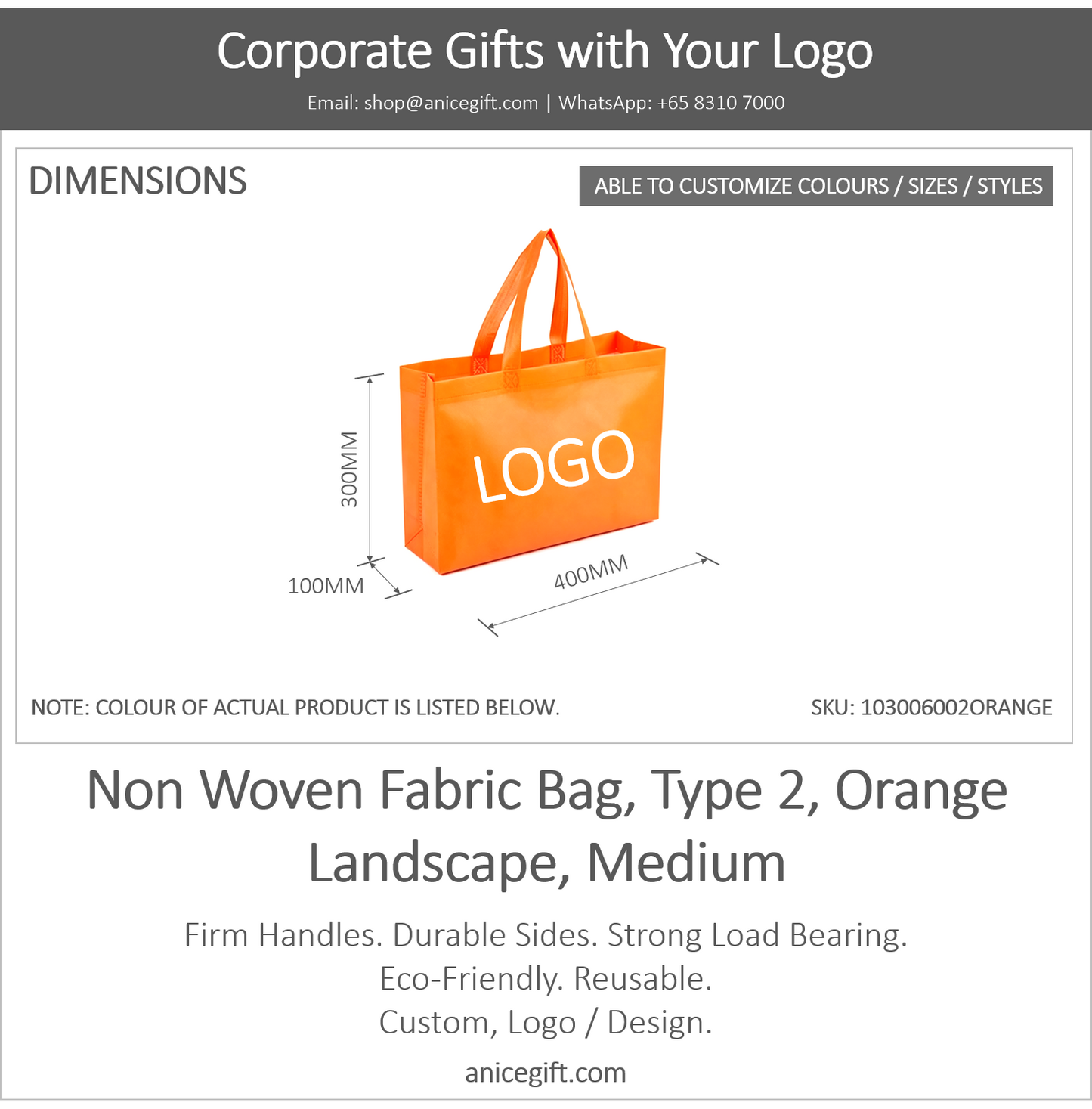 Non Woven Fabric Bag, Type 2, Orange | Landscape, Medium